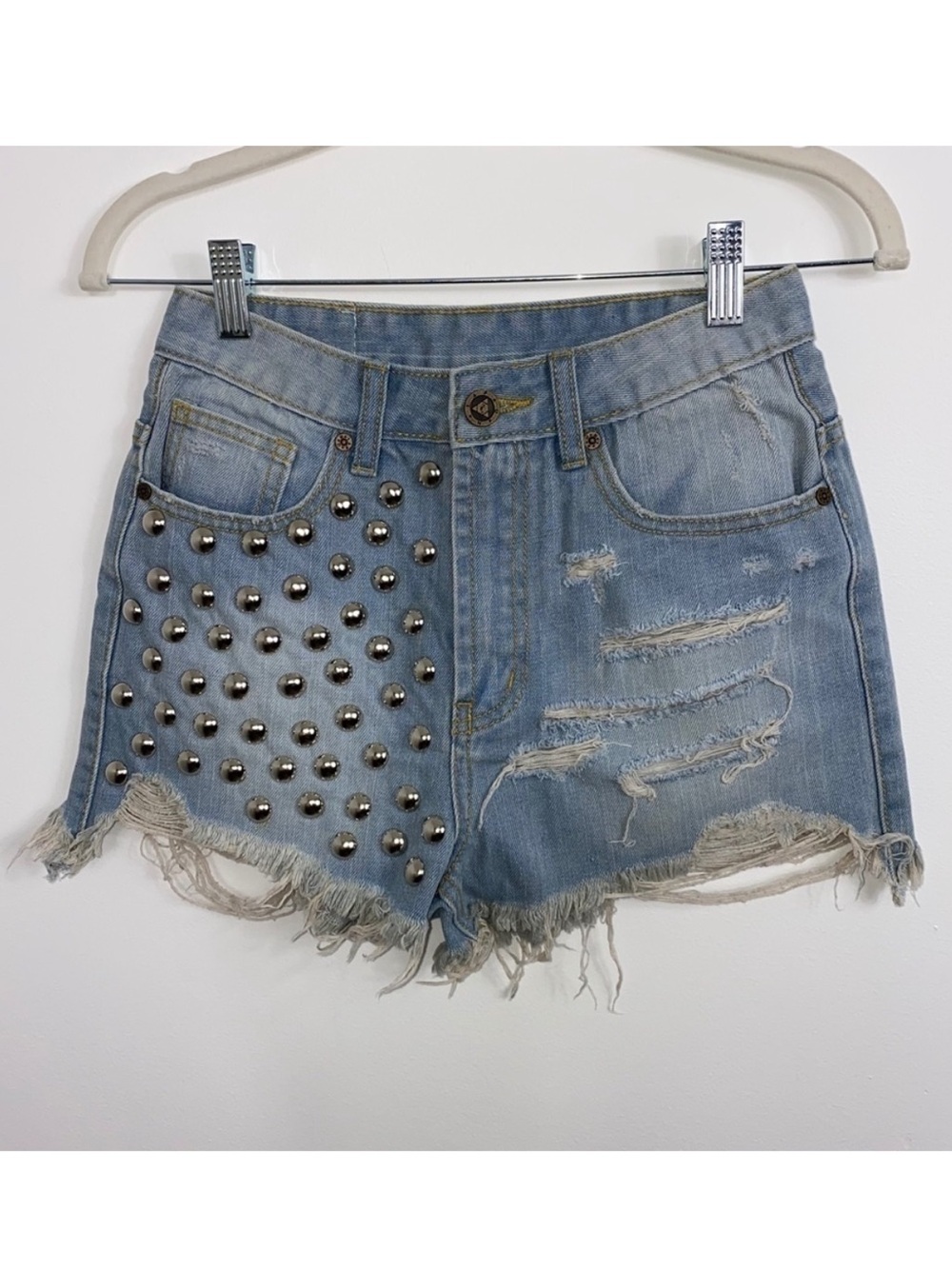 UNIF Stunna Studded High Waisted Jean denim Shorts Size 26 edgy ground 90’s